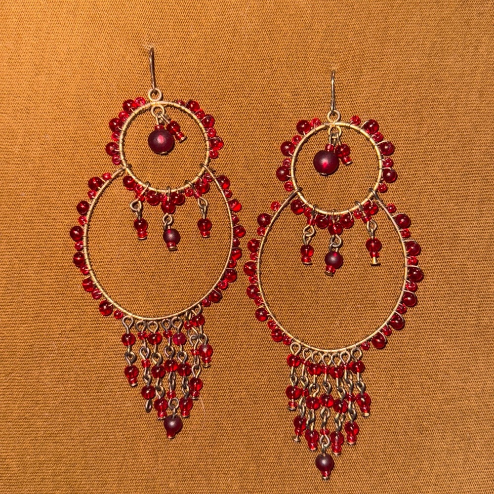 Perfect red beaded hanging earrings